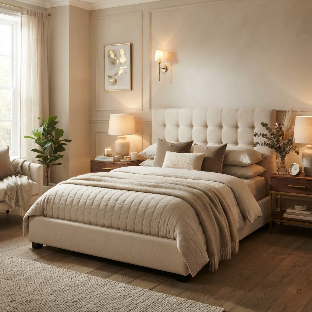 Quarto aconchegante e elegante decorado com identidade